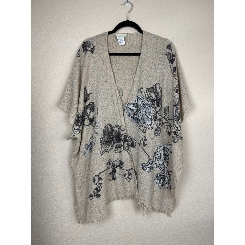Pe'tanu By Pashma Anthropologie Cashmere Wool Silk Floral Kimono Cardigan Poncho